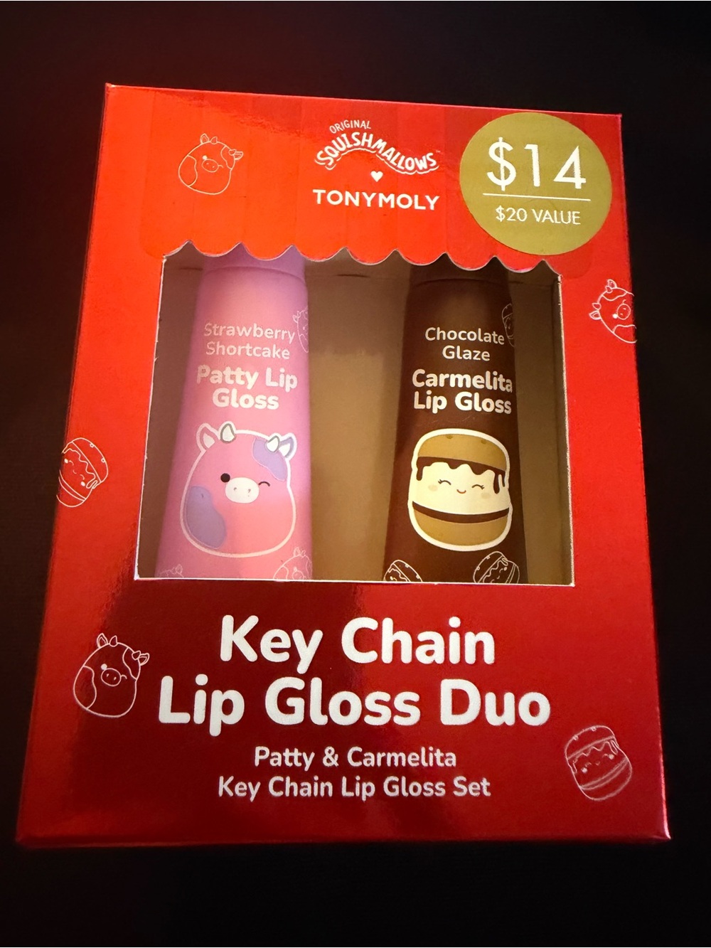 Squishmallows x TONYMOLY Lip Gloss Keychain Duo - Pink & Brown